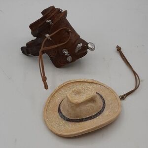 Vintage Resin Horse Saddle and Cowboy Hat Christmas Tree Ornaments